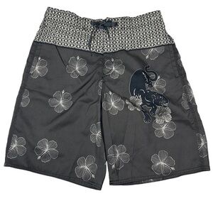 Joe Boxer Mens Swim Trucks Hawaiian Floral Print Pockets Lining Hoop and Loop M